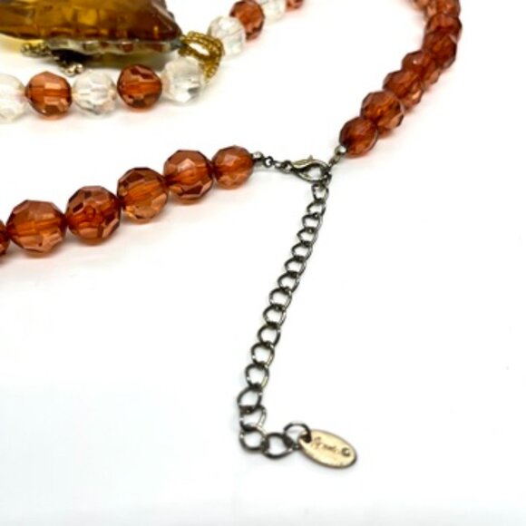 VINTAGE CZECH STYLE WHIMSYGOTH AMBER ACRYLIC FILIGREE NECKLACE FANTASY - Picture 15 of 16